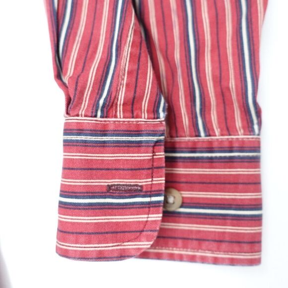Crossings Shirt Mens Large Red Striped Cotton Peached Long Sleeve Button-Down - Picture 6 of 7